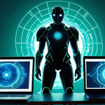 A futuristic, secure digital environment where an abstract, glowing AI entity, resembling a protective shield or guardian, actively monitors streams of data flowing between various devices (smartphones, laptops, cloud icons). The AI detects and deflects subtle, shadowy anomalies or threats before they impact, illustrating proactive data loss prevention. The atmosphere is one of seamless, almost magical, invisible protection. High-tech, cyber-security, clean lines, blue and green color palette, volumetric lighting.