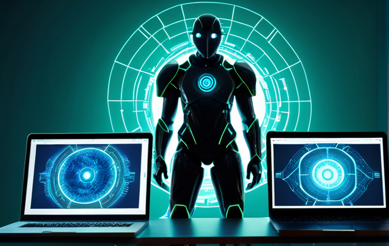 A futuristic, secure digital environment where an abstract, glowing AI entity, resembling a protective shield or guardian, actively monitors streams of data flowing between various devices (smartphones, laptops, cloud icons). The AI detects and deflects subtle, shadowy anomalies or threats before they impact, illustrating proactive data loss prevention. The atmosphere is one of seamless, almost magical, invisible protection. High-tech, cyber-security, clean lines, blue and green color palette, volumetric lighting.